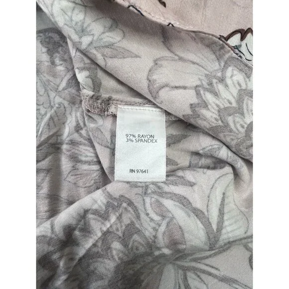 J Jill Women's L Tunic Blouse Long Sleeve Lace Floral Split V-Neck Pink/Brown - Picture 11 of 11